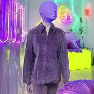 Vintage Pritti Purple Suede 100% Leather Full Zip Collar Jacket Size Large